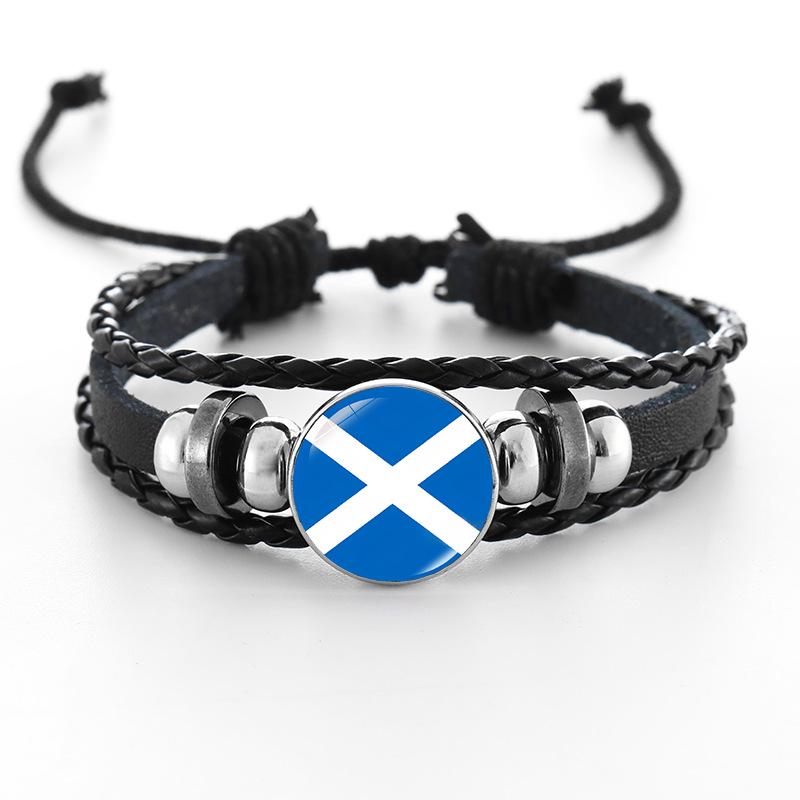 European Cup National Flag Woven Leather Bracelet - Handmade Punk Style