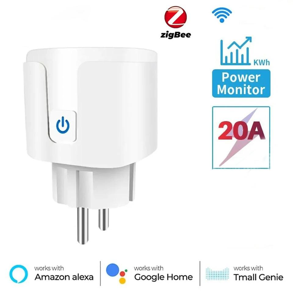 Smartplugg Zigbee EU 16A/20A Smartkontakt med strømovervåking Tidsstyring Stemmestyring Fungerer med Alexa Google Home Alice