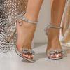 2025 Summer Silver Rhinestone Bow Stiletto Sandals - Roman Straps, Versatile High Heels