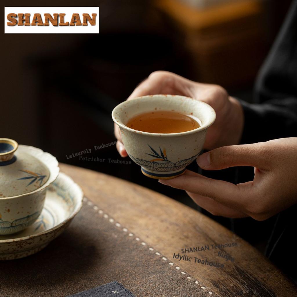 70ml Hand-painted Bamboo Shadow Teacup Japanese Tea Bowl Cute Cup Tea-tasting Smelling Cup Jianzhan Master Cups Tea Services