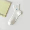 Frühlings- und Sommersocken, Damen-Kurzsocken, Dünne Socken aus reiner Baumwolle, Damen-Stickschleife, Ballettstil, Weiße kurze Mesh-Socken
