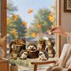Creative Home Decor Gifts 2PCS Static Window Sticker, Squirrel And Hedgehog Printed, Autumn Forest Decals Theme Waterproof PVC Decal, for Glass Doors