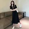 College Style Polo Collar Short-sleeved Dress Women's Summer Medium and Long Waist and Thin Casual A-shaped Skirt Niche Design