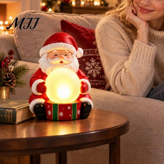 Christmas Gift for Family Friends Light Up Santa Claus Figurine, Statue Holding Glowing Crystal Ball, Warm Housewarming Winter Night Light,