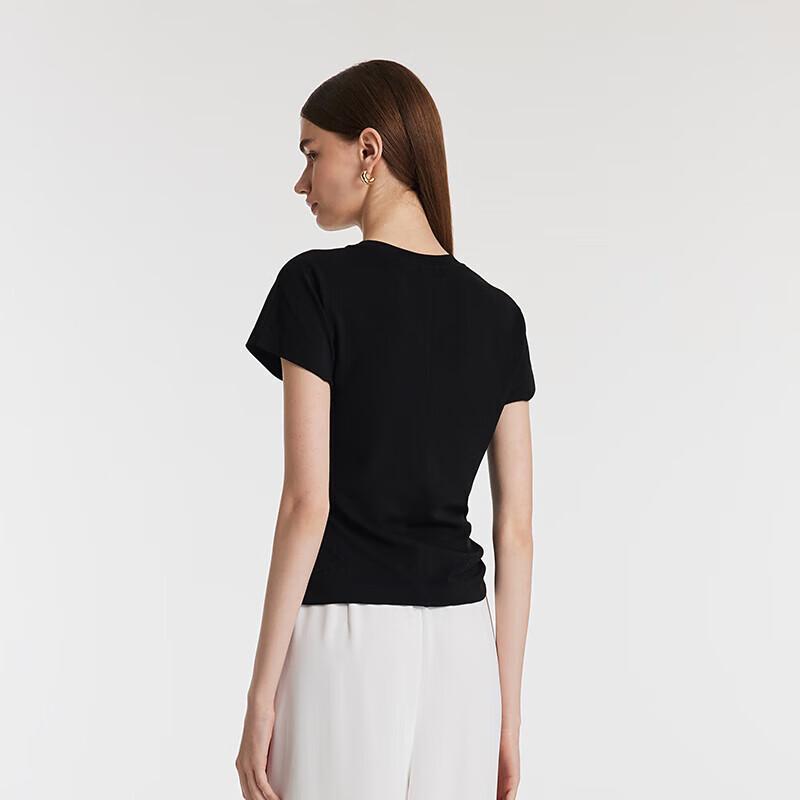 GOELIA Women's Acetate Knit Slit Short-Sleeve T-Shirt