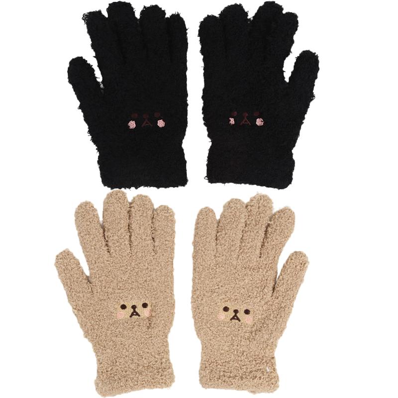 1-2pair Adorable Gloves Portable Winter Gloves Cute Soft Fluffy Plush Winter Gloves Cartoon Bear Winter Warm Full Finger Gloves