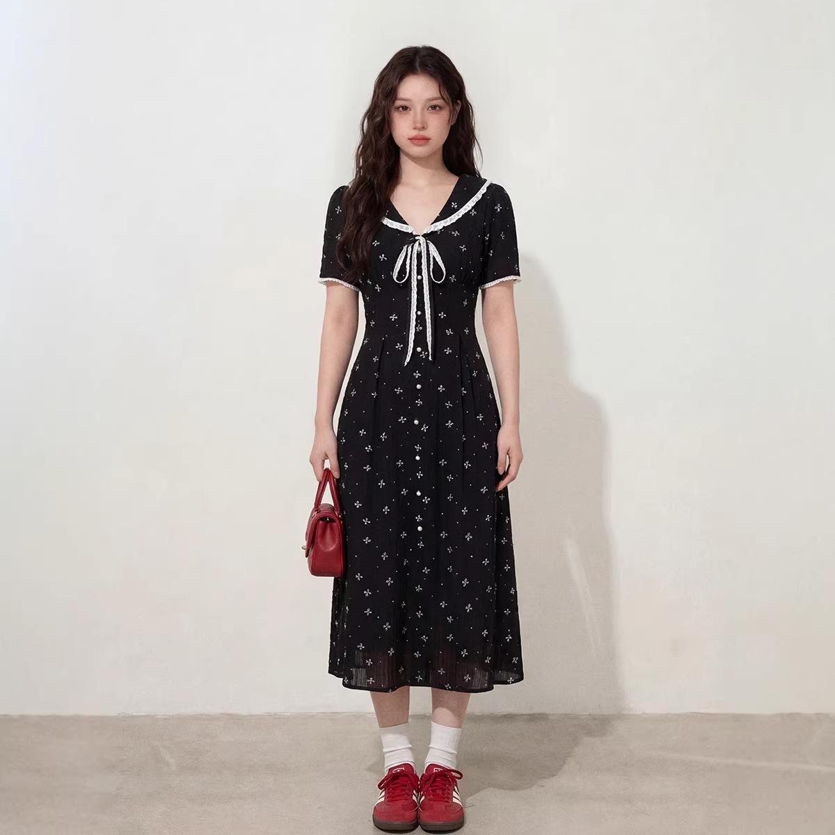 Slightly Chubby Girls  French Lace Patchwork Navy Collar Slimming Summer Dress XXL