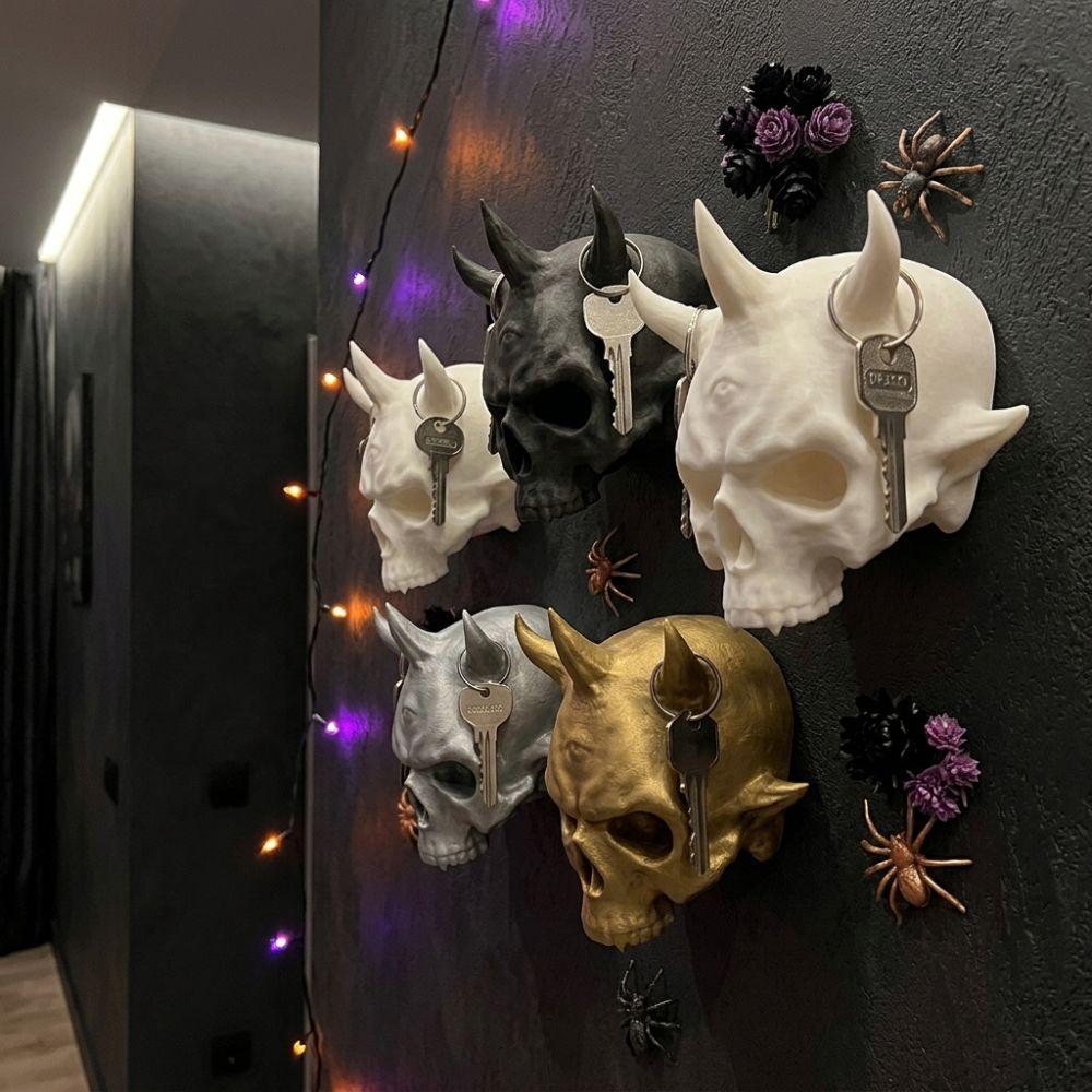 Dark Style Halloween Skull Wall Hook 3D Printed Skull Head Wall Hanger Gothic Storage Hook Bedroom