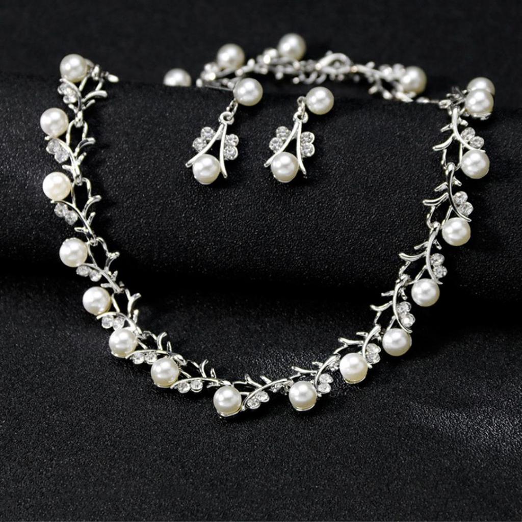 Alloy Diamond Necklace Earrings Bracelet Bride Three-Piece Set