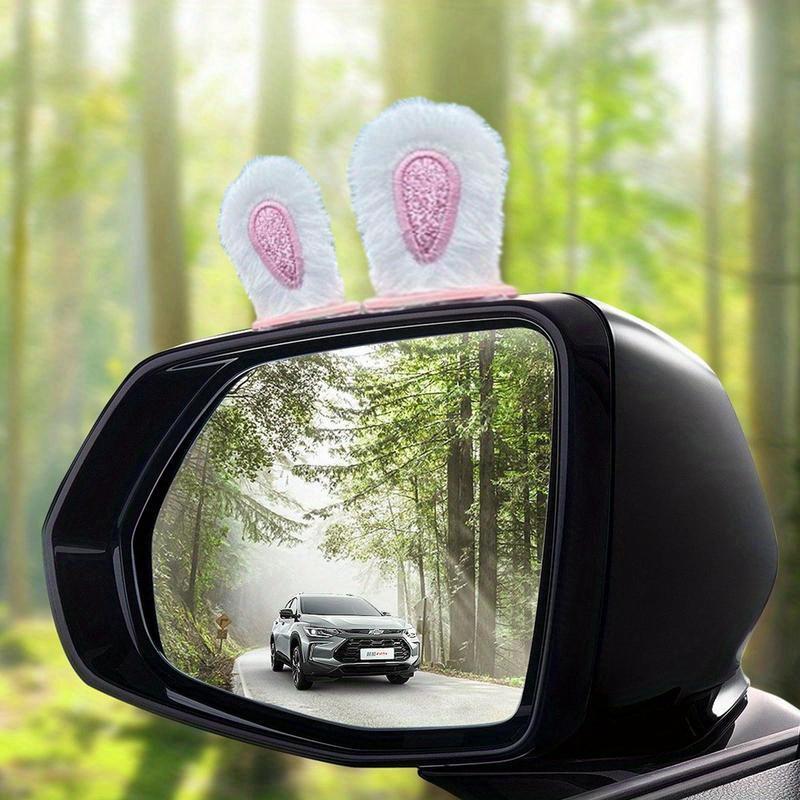 1pair Car Interior Decoration Plush Rabbit Ears Design Car Mirror Ornament Automotive Charm Car Interior Accessories