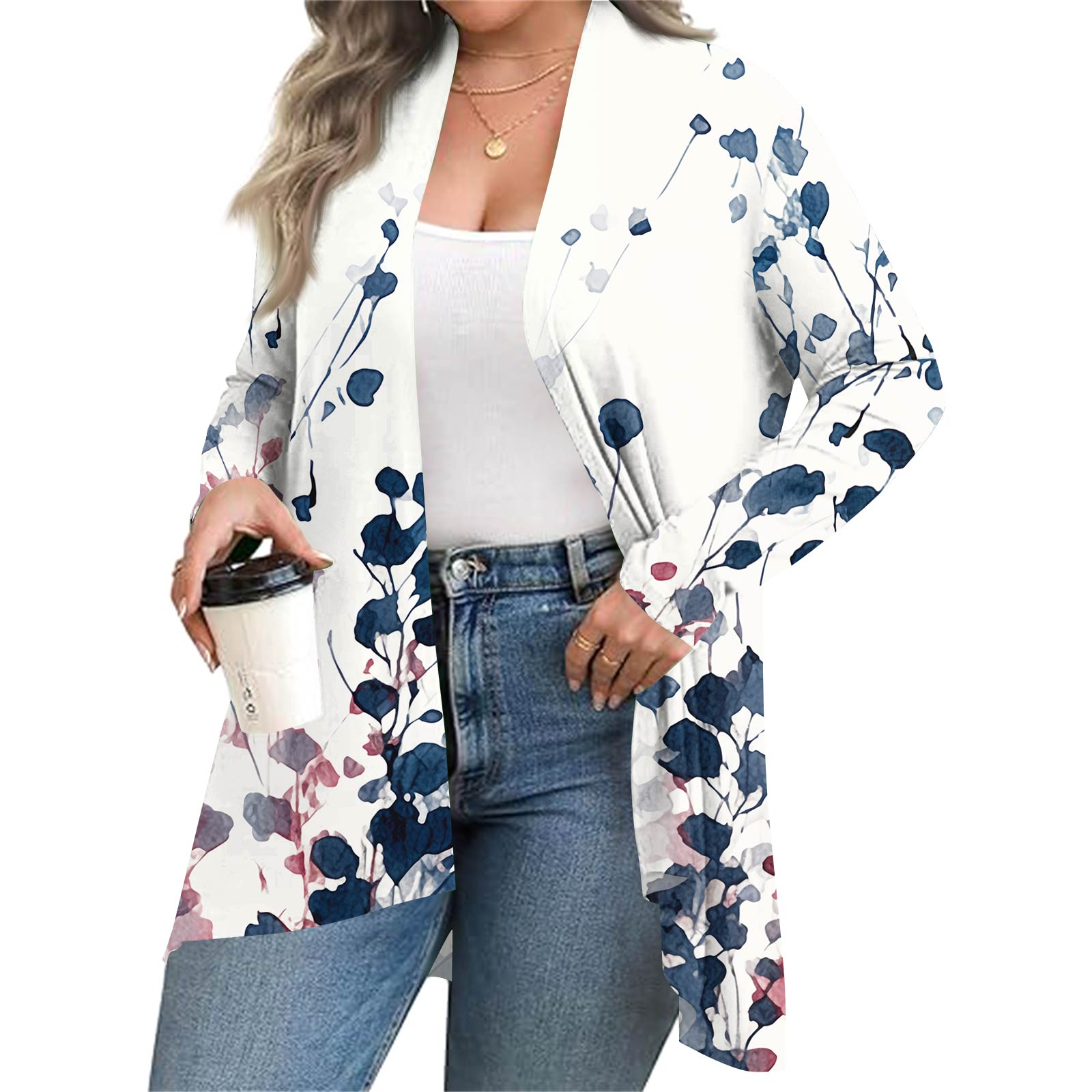 

Женский осенне-зимний модный повседневный кардиган средней длины с принтом и длинным рукавом XXXXL