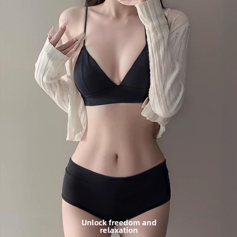 Women's Summer Thin Sexy Leopard Print Small Breast Gathered Triangular Cup Back No Trace Underwear