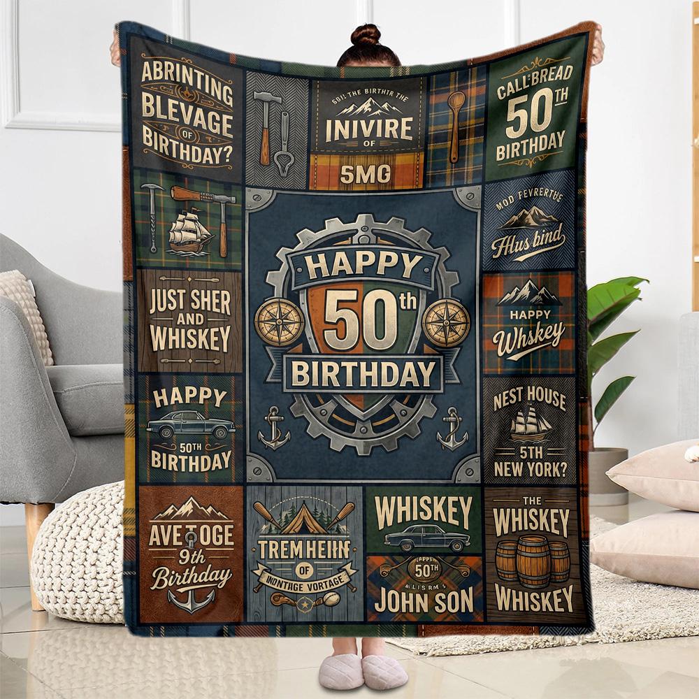 Glückliche 50. Geburtstag Feier Flanelldecke - Weich und geeignet für Sofas, Betten, Büros, Reisen, Alle Jahreszeiten, Tolles Geschenk für Feiertage und Geburtstage.