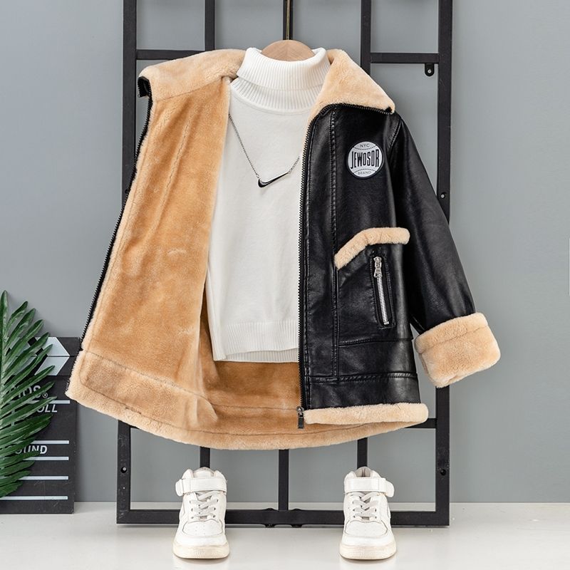 Boys' Leather Jackets for Fall/Winter: Children's Fleece-Lined, Thickened Leather Jackets