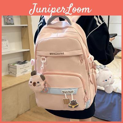Sac à dos étudiant simple couleur unie motif lettres avec pendentif pour l'école et le rangement d'ordinateur portable 15 pouces