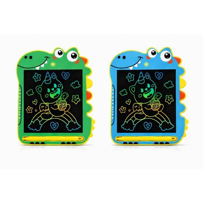 Tablette dessin LCD - LE BAZAR DE GAËLLE 34 - Dinosaure - 8,5 pouces - Lot 2 (bleue et verte) - Écran couleur sans lumière bleue
