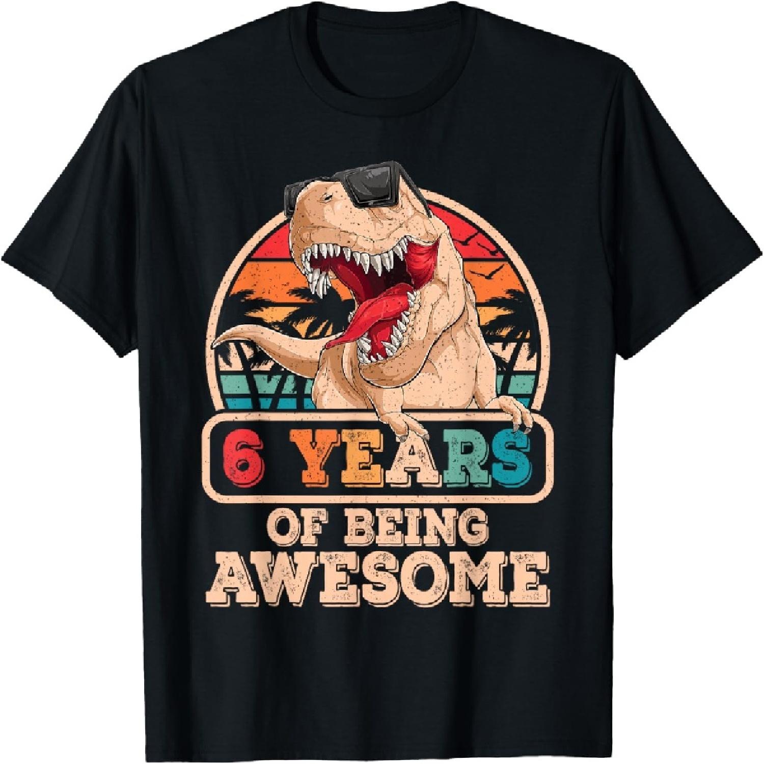 6 Years Awesome T Rex Dinosaur 6th Birthday Dino Boys Kids T-Shirt XXXXXL разноцветный