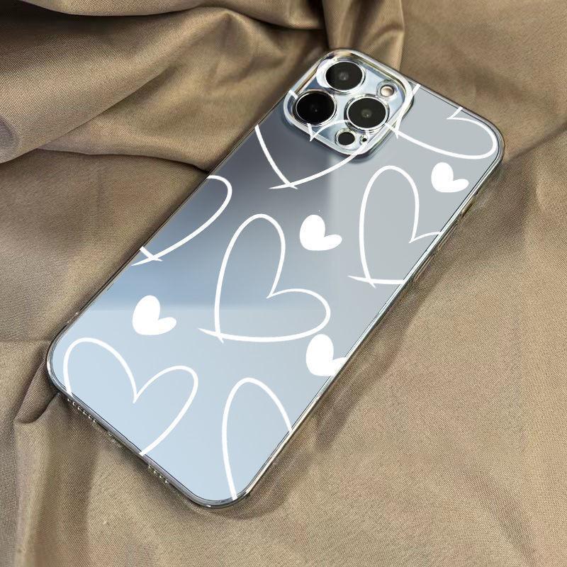 Custom White Heart iPhone Case for Models 12/11, 13, 15, 16 Pro, 17 Pro Max