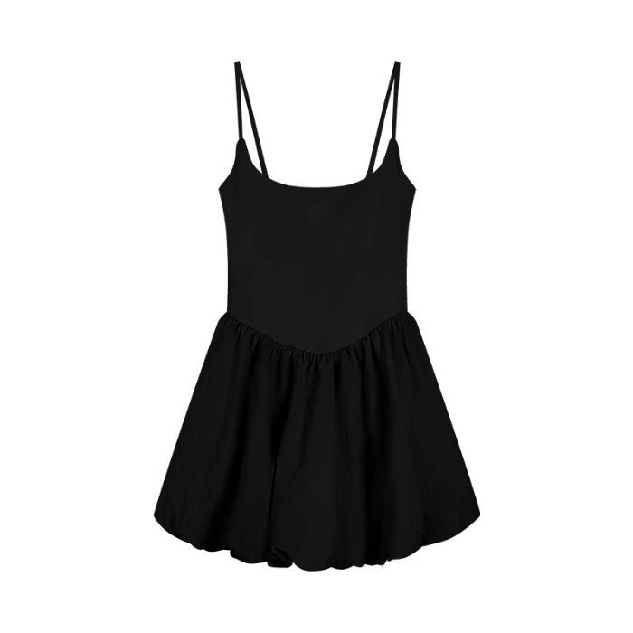 Korean wear with bud puffy short skirt, summer new unique and beautiful white suspender dress, women's clothing