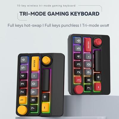 3 Modes Mini Wireless Keyboard with RGB Backlit Macro Programmable 15 Key Hot-swap DIY One Handed Gaming Mechanical Keypad PC Accessories