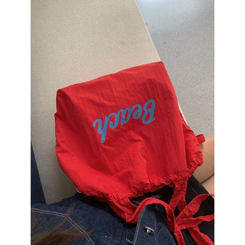 New Summer Drawstring Nylon Cloth Bag Lazy Style Tote Bag Women's Commuting Shoulder Bag Large Capacity Canvas Bag Trendy