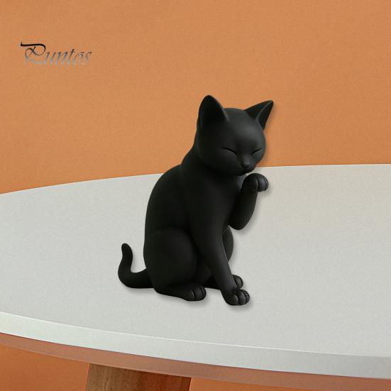 Scultura Elegante di Gatto Modello Nero, Ornamento di Forma Mini, Stampato 3D Opaco Piccolo Decorazione da Scrivania Statuetta Decorativa per Ingresso Camera da Letto