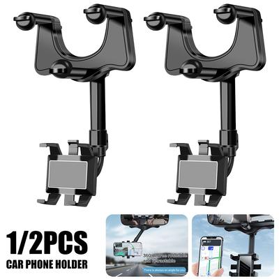 Car Cell Phone Holder 360° Rotatable Universal Retractable GPS Phone Holder Mount Adjustable Rearview Mirror Support Bracket