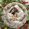 Christmas Nativity Wall Art Aluminum Round Sign 3D Vision Front Door Decor