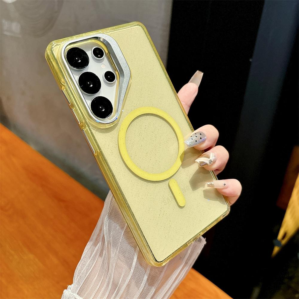 Metal Lens Stand for Magsafe Magnetic Phone Case for Samsung Galaxy S26 S25 S22 Ultra S23 FE S24 Plus Bling Glitter Clear Cover