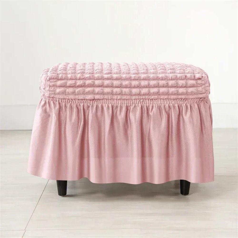 Easy Install Universal Stool Cover Solid Color Elegant Footrest Slipcover Seersucker Bubble Grid Ottoman Cover Hotel