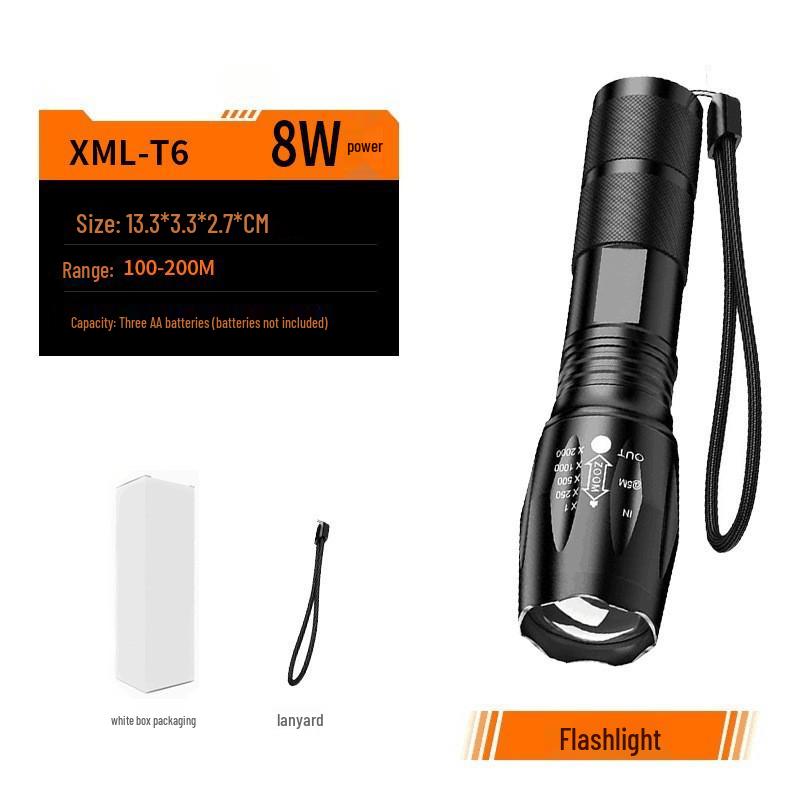 A100 Mini Rechargeable LED Flashlight with T6 Telescopic Zoom