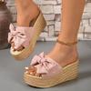 Fashion New Summer Women's Bowknot Decor Wedge Sandals Fashion Maple Leaf Printed Chunky Platform Slippers Woman Thick Sole Beach Slides