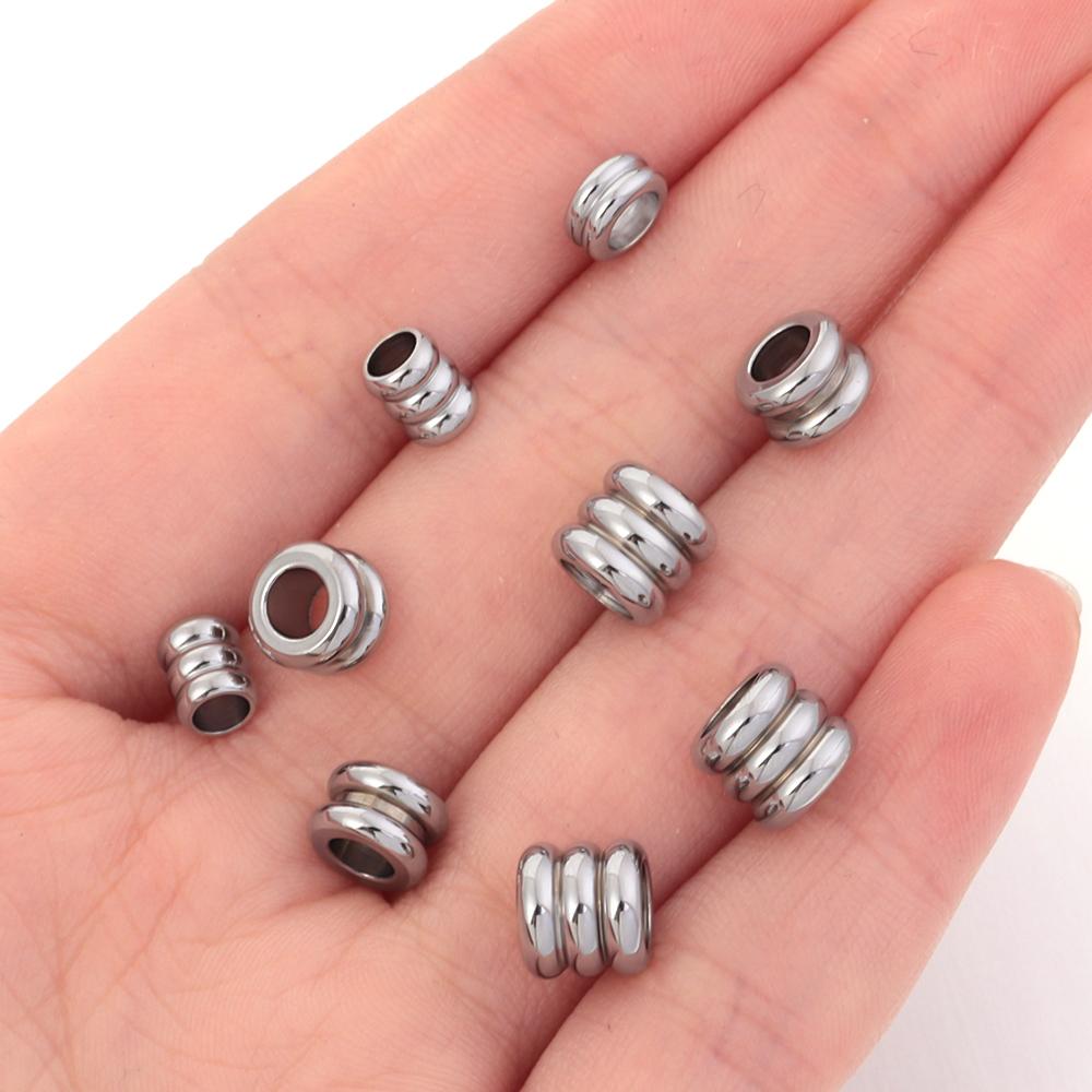 20pcs/lot Stainless Steel Tube Slider Beads Stripe Spacer Beads Loose Beads Big Hole Beads For Jewelry Making Wholesale