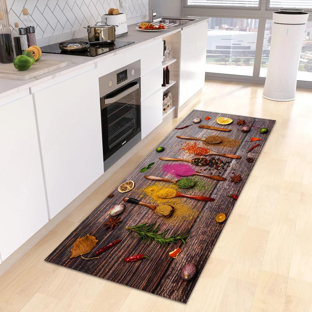 Vibrant Spice Pattern Kitchen Runner Rug Non-Slip Durable Washable Mat for Cooking Aisle Creative/Light Cuisine Area Home Decor