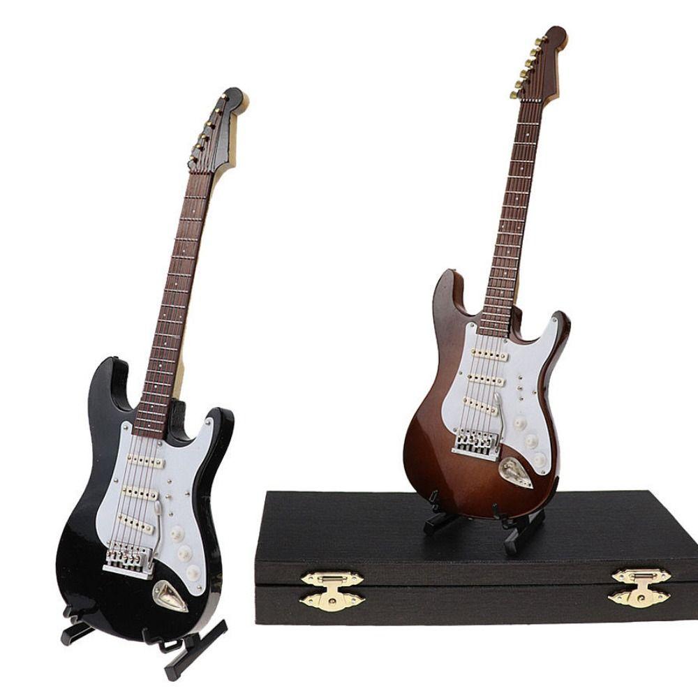 Wooden Dollhouse Miniature Guitar Vintage Mini Electric Bass Model Dollhouse Accessories