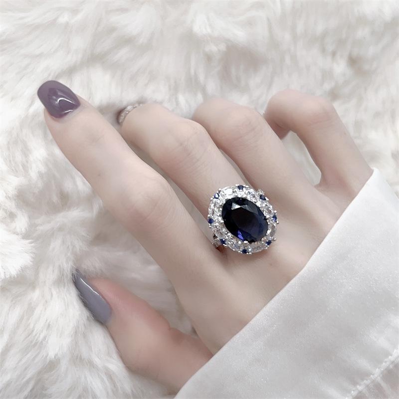 Natural Sapphire Necklace & Ring Set: Women s Retro Fashion, Light Luxury, Versatile Accessories Adjustable