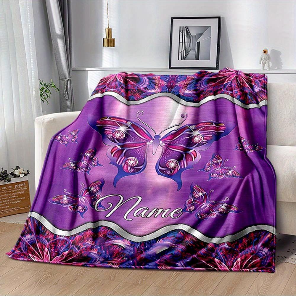 Butterfly Customize Your Name Outdoor Blanket Used For Chair Office Sofa Bed Camping Soft And Warm Giving Friends And Relatives Birthday Graduation