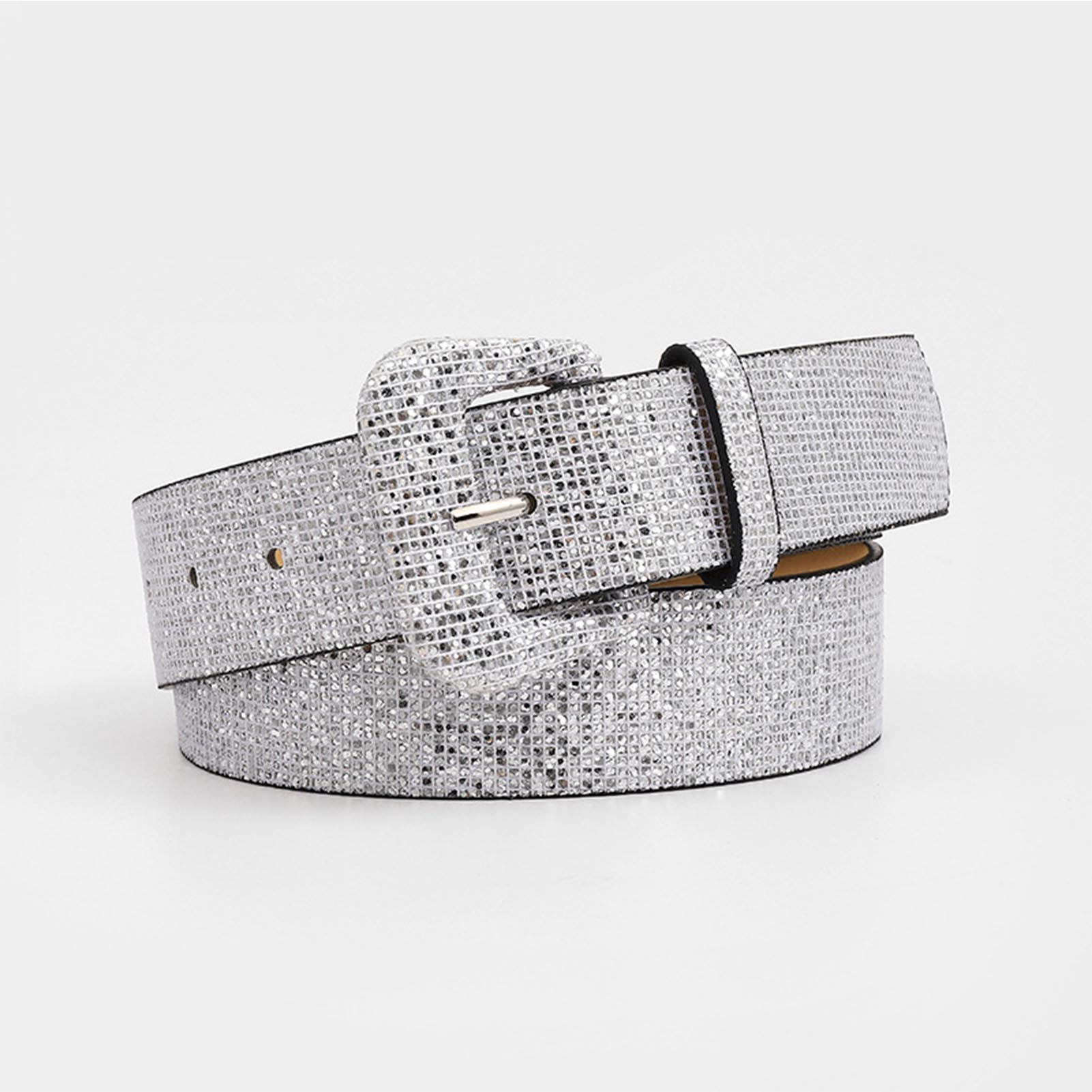 

Женский пояс с пайетками в стиле ретро из искусственной кожи, регулируемый, стильный, широкий, блестящий, блестящий пояс для яркой вечеринки Uniform Size серебряный