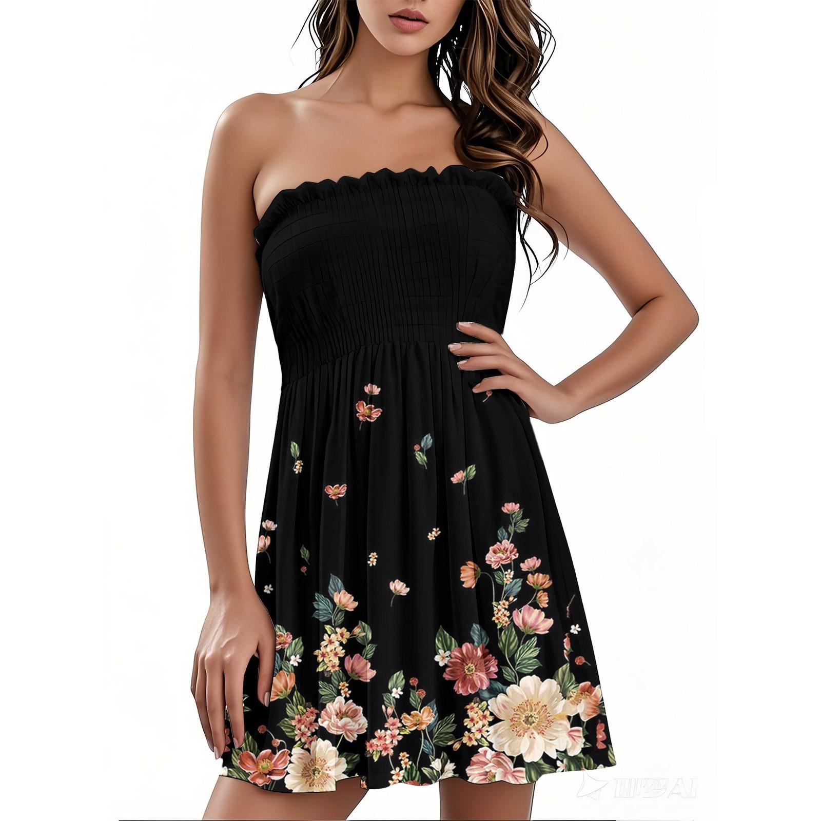 

Модное женское повседневное платье-бандо с цветочным принтом без рукавов XL синий