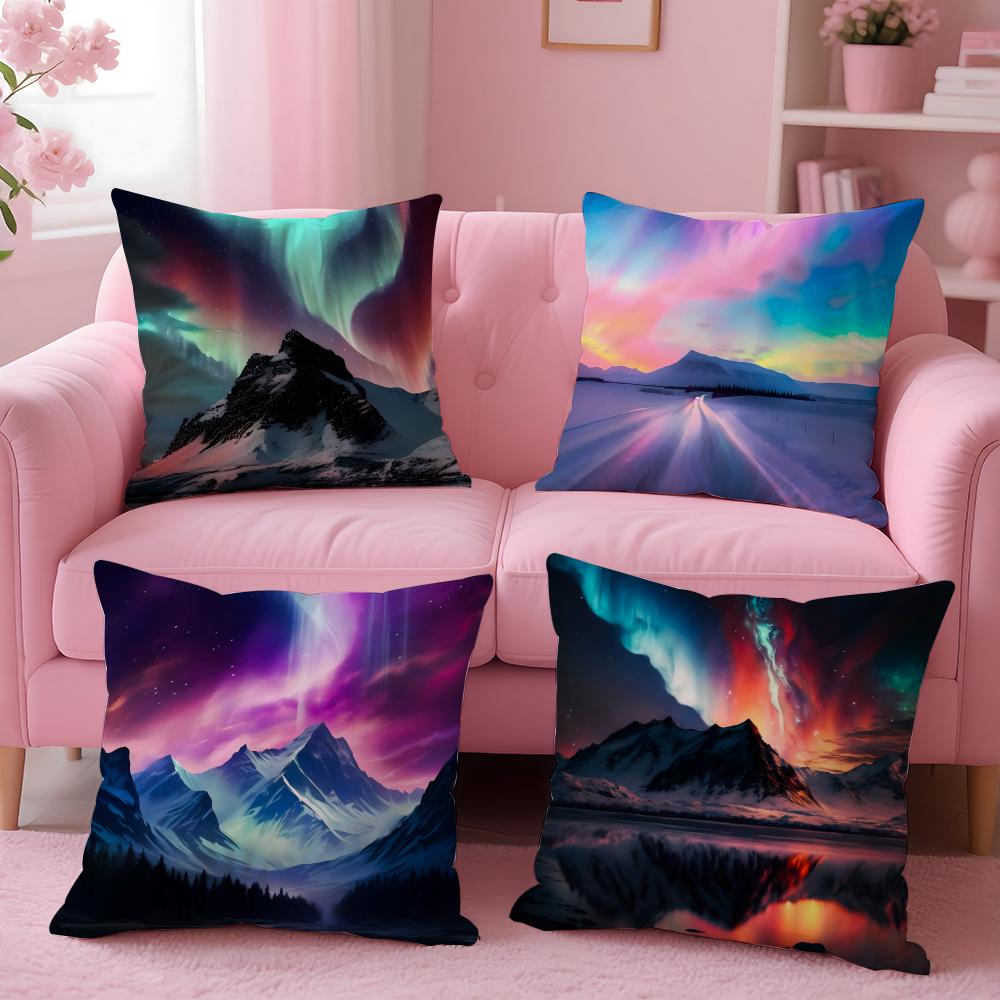 Dreamy And Beautiful Arctic Aurora Cushion Cover Pillow Case Soft Skin Friendly Fabric  Concealed Zipper