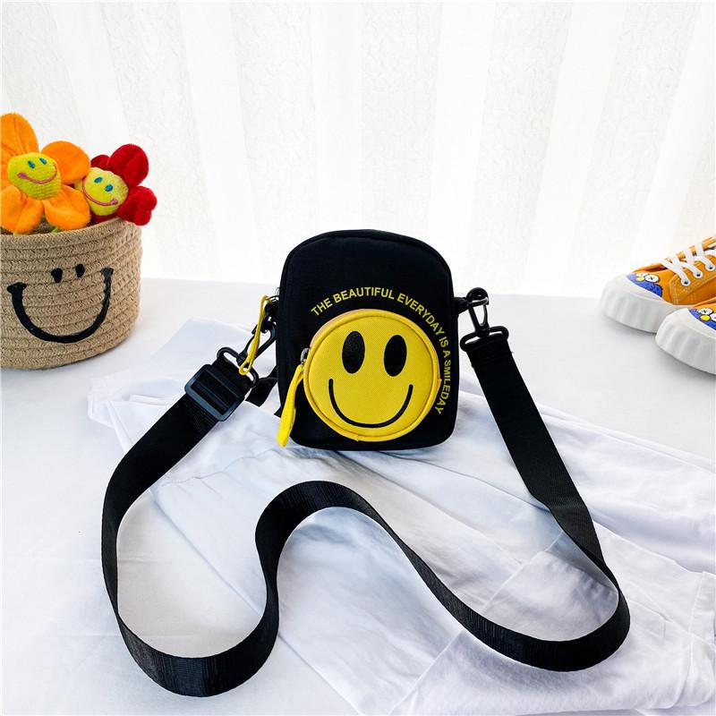 Fashionable Kids Smiley Face Crossbody Bag Chic Durable Canvas Small Backpack For Children