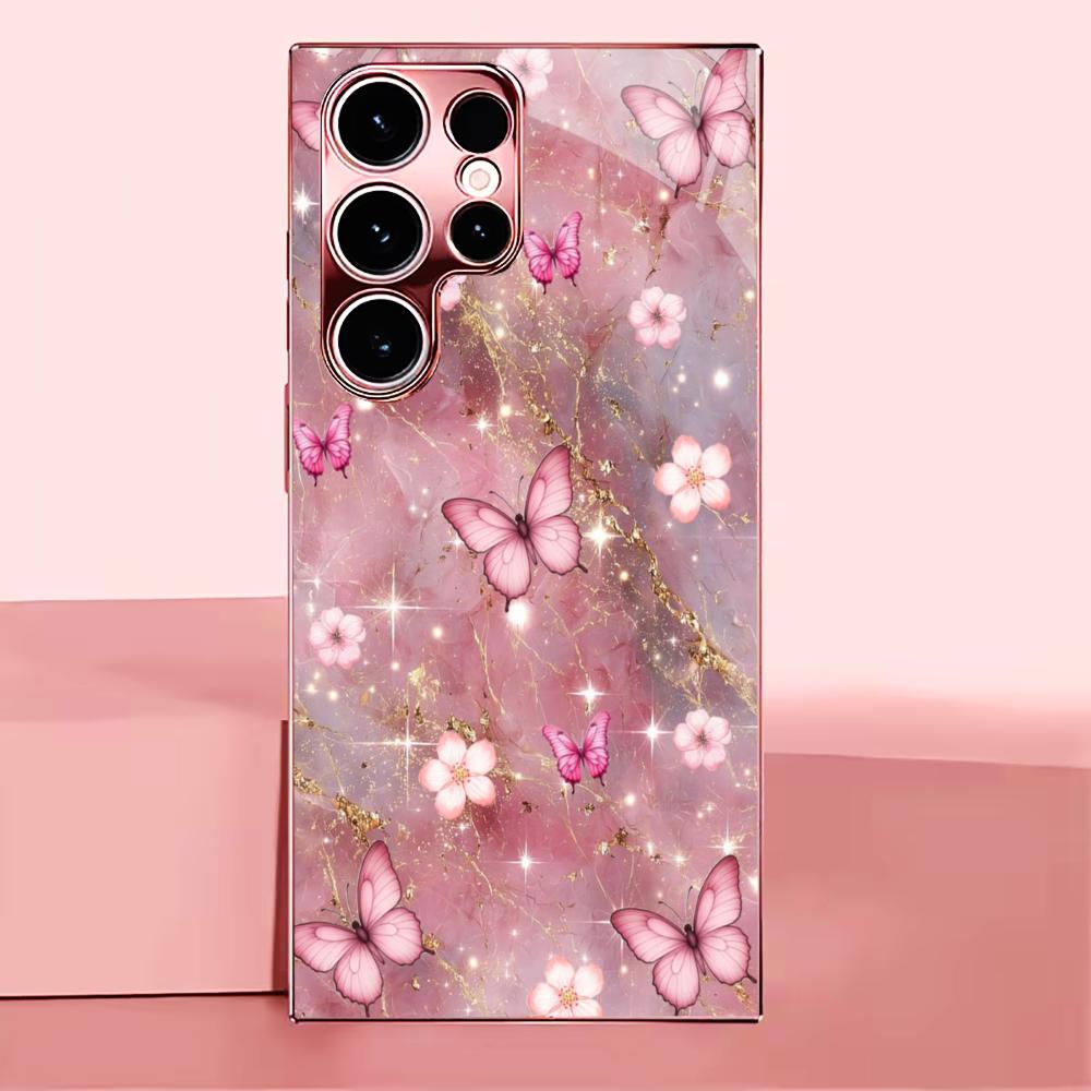 

Butterfly flower sea Madam pink Glass PhoneCase for Samsung Galaxy S26 S25 S24 S23 S22 S21 FE Ultra Plus Dropresistant Female GalaxyS25