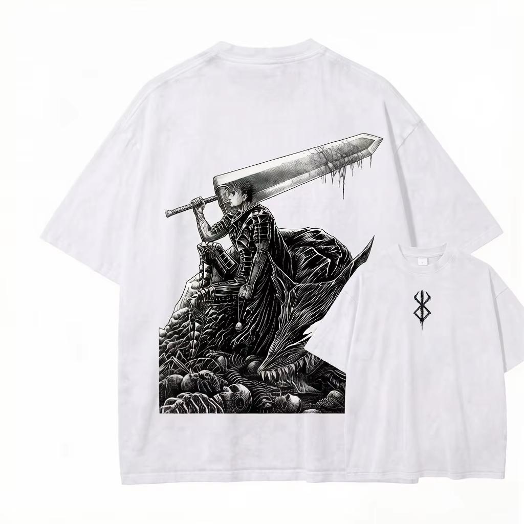 Berserk Guts Print Unisex Loose Short Sleeve Harajuku Style Graphic Women And Men T-shirt