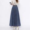 Lace Up Corset Midi Long Skirts Women Spring Summer Korea Style Vintage High Waist Jean Skirt A Line Ruffle Pleated Denim