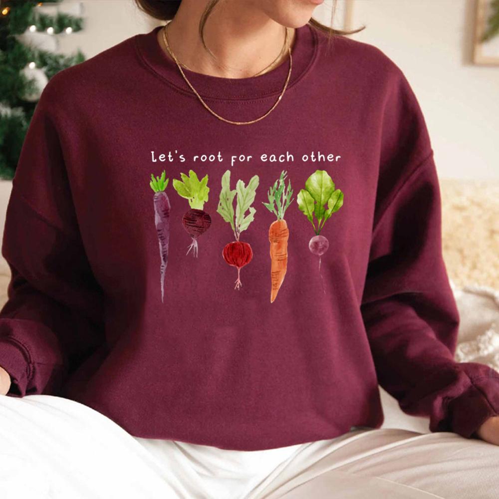 Lets Roots for Each Other Vegetable Sweatshirt Uplifting Hoodie Unisex Long Sleeve Sweatshirts Vintage Gardening Graphic Hoodies