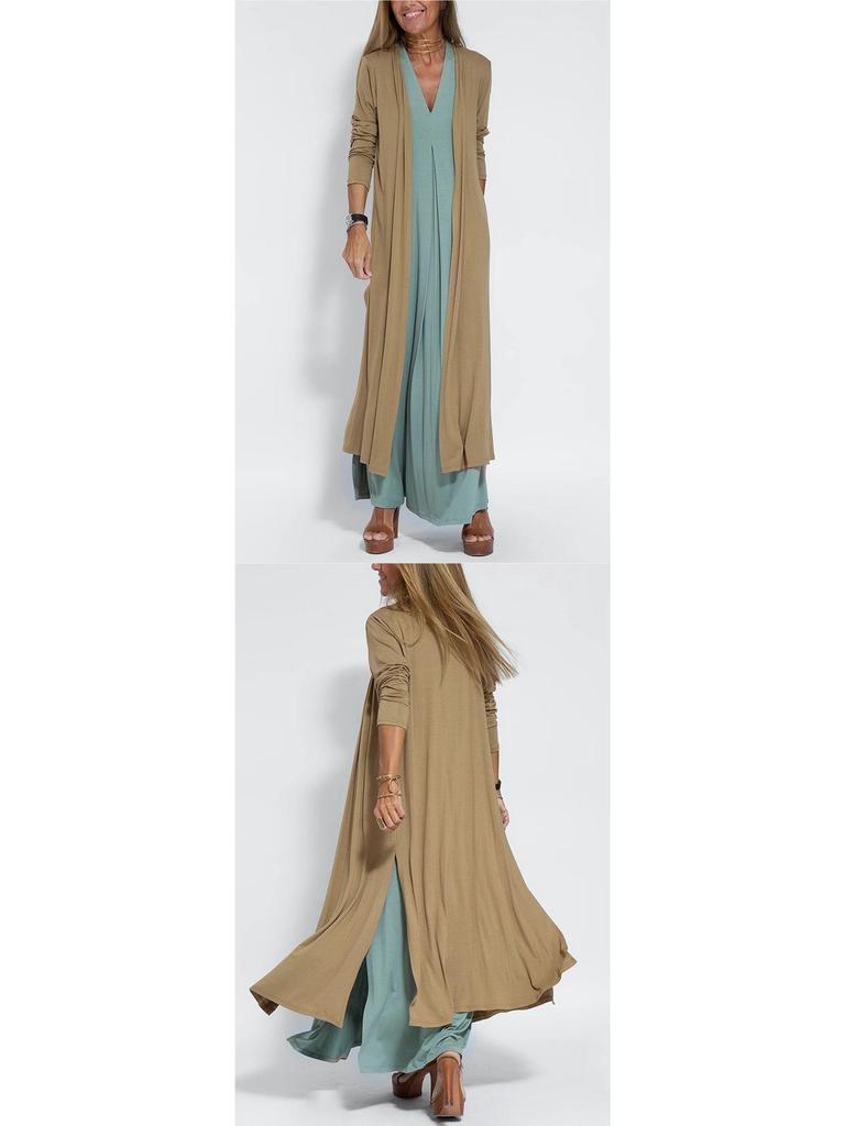 Europäisches und Amerikanisches Einfarbiges V-Ausschnitt Pulloverkleid und Strickjacken-Set für Damen