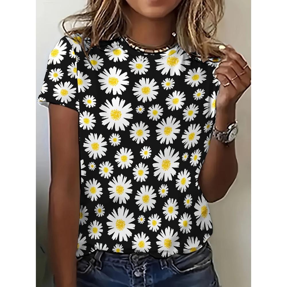 Women's T-shirt with short sleeves and large flower print