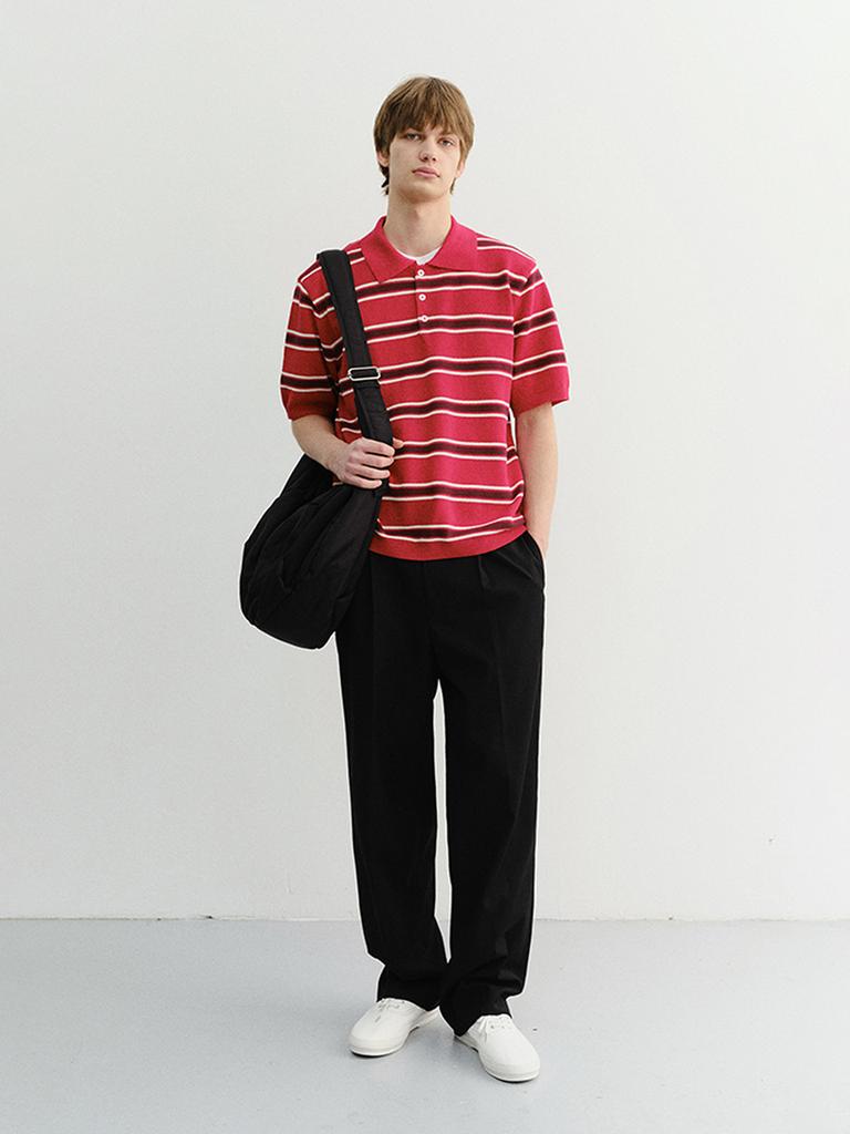 Deonseuteupomaen Multi Striped Polo Knit_Unisex_Udsw6B122_Red / Burgundy