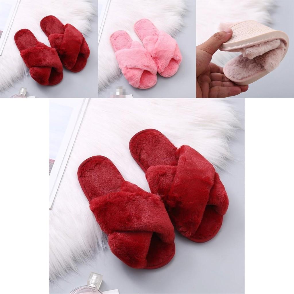 Eye-catching Women's Fluffy Slippers Soft Fur Summer Mules Shoes In Red
