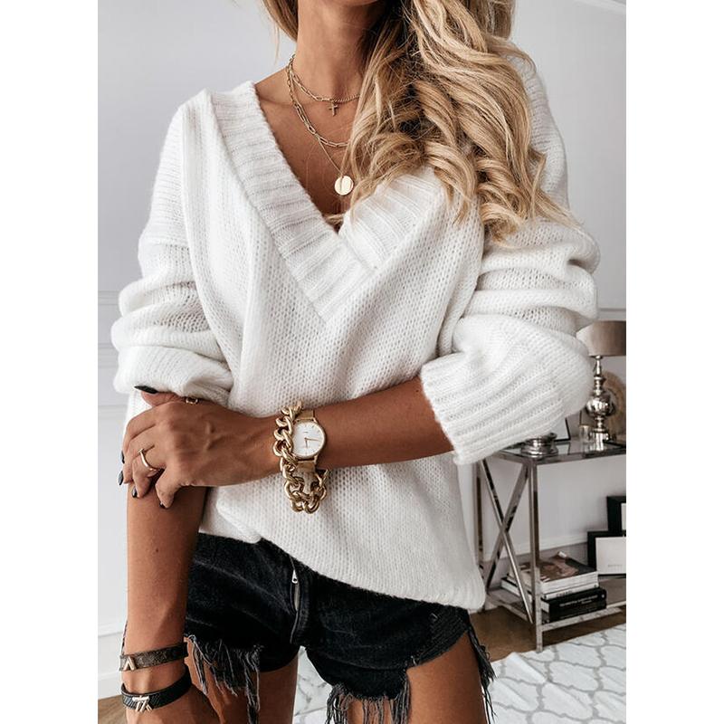 Autumn Winter Women Knitted Pullover Sweater Top Elegant Vintage Warm Thick Long Sleeve V Neck Loose Knitwear Outwear